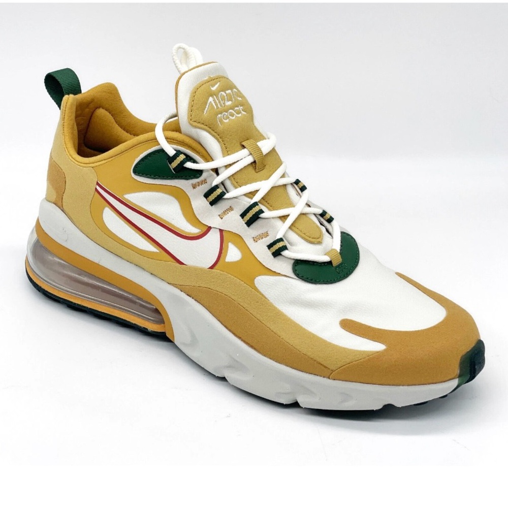 Nike Air Max 270 React Reggae Sneakers - White, Gold, and Green
